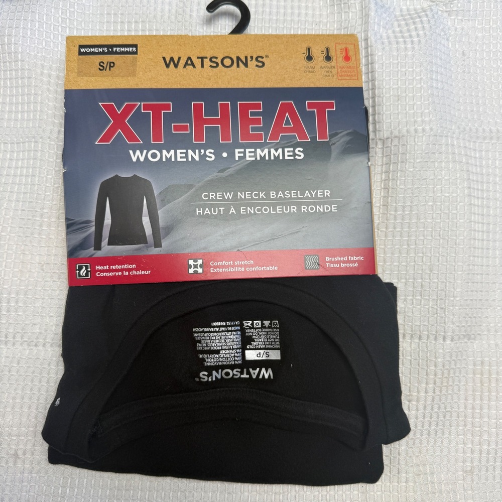 Watsons XT-HEAT Womens Crew Neck Baselayer Top Black Sm‎ Thermal Long Sleeve New